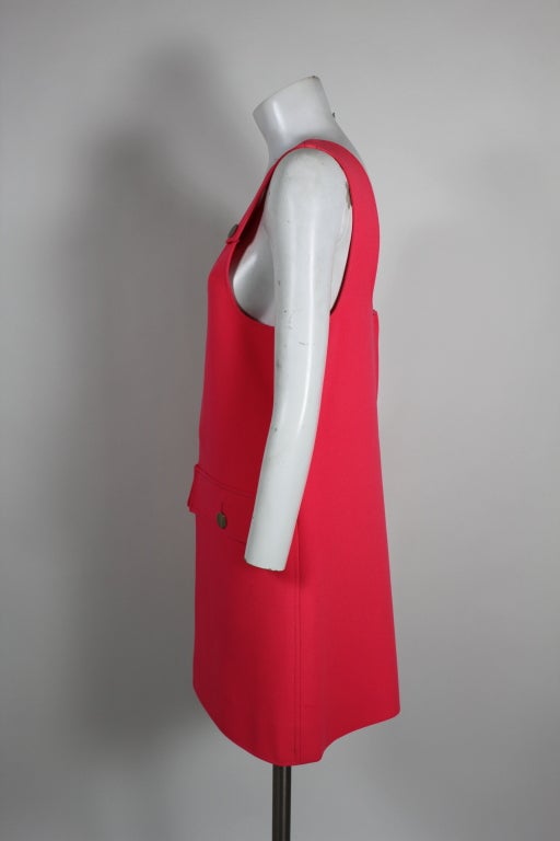 Red Louis Feraud 1960s Mod Pink Dress with Buttons