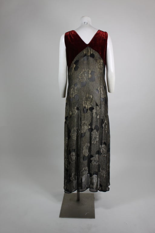 Women's 1920s Gold Lamé with Red Velvet Couture Gown For Sale