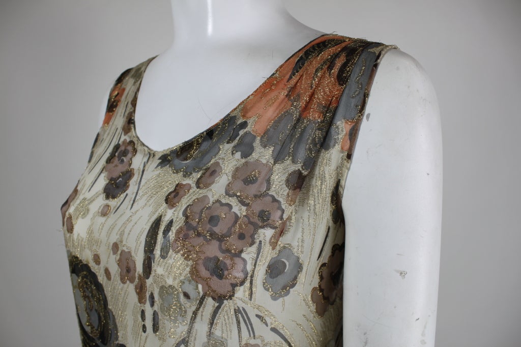 Women's 1930s Gold Lamé Floral Print Chiffon Gown For Sale