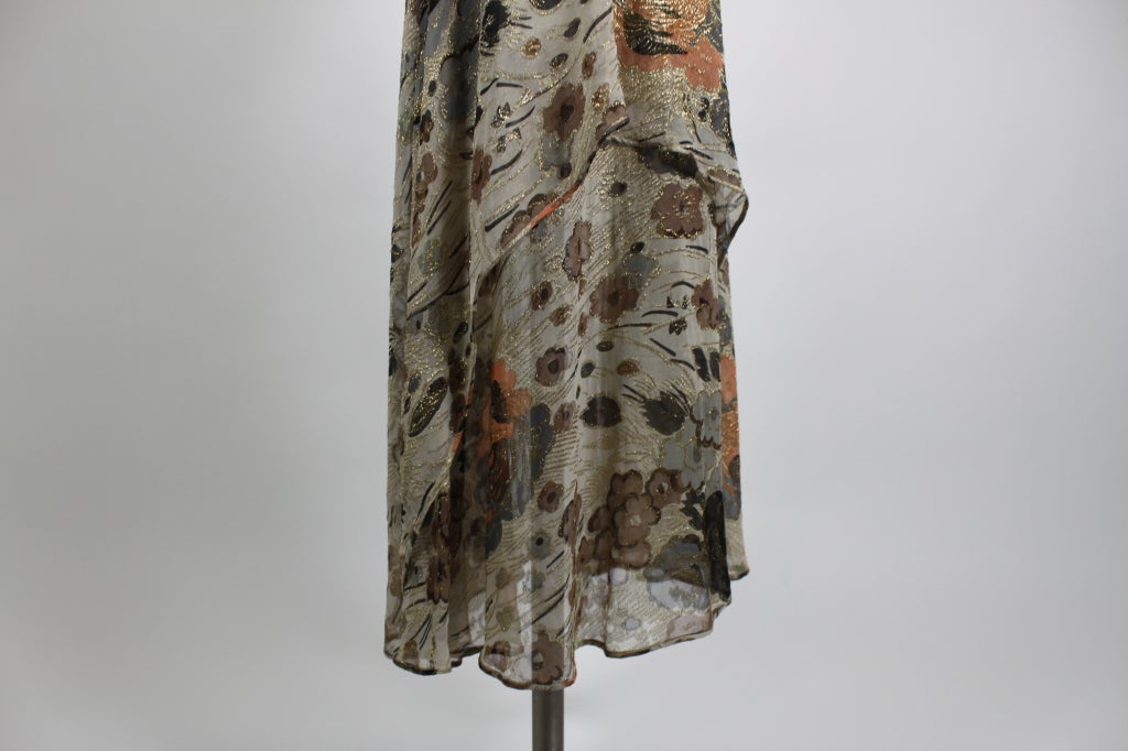 1930s Gold Lamé Floral Print Chiffon Gown For Sale 1