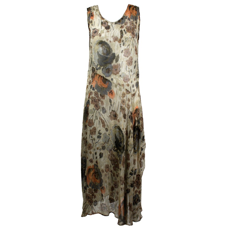 1930s Gold and Pink Floral Lamé Gown