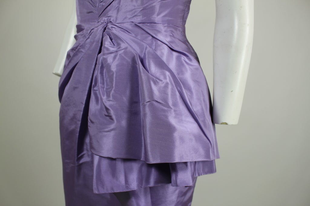 Ceil Chapman 1950s Lilac Silk Taffeta Cocktail Dress 1
