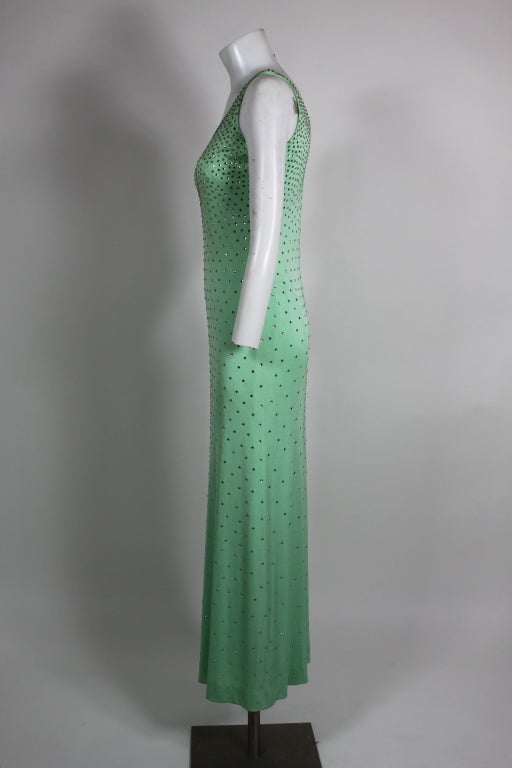 Gray Adele Simpson Mint Green Gown with Rhinestones For Sale