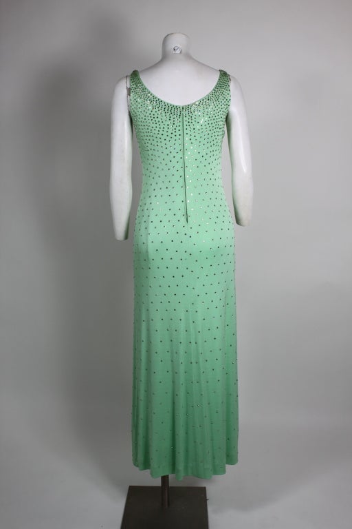 Women's Adele Simpson Mint Green Gown with Rhinestones For Sale