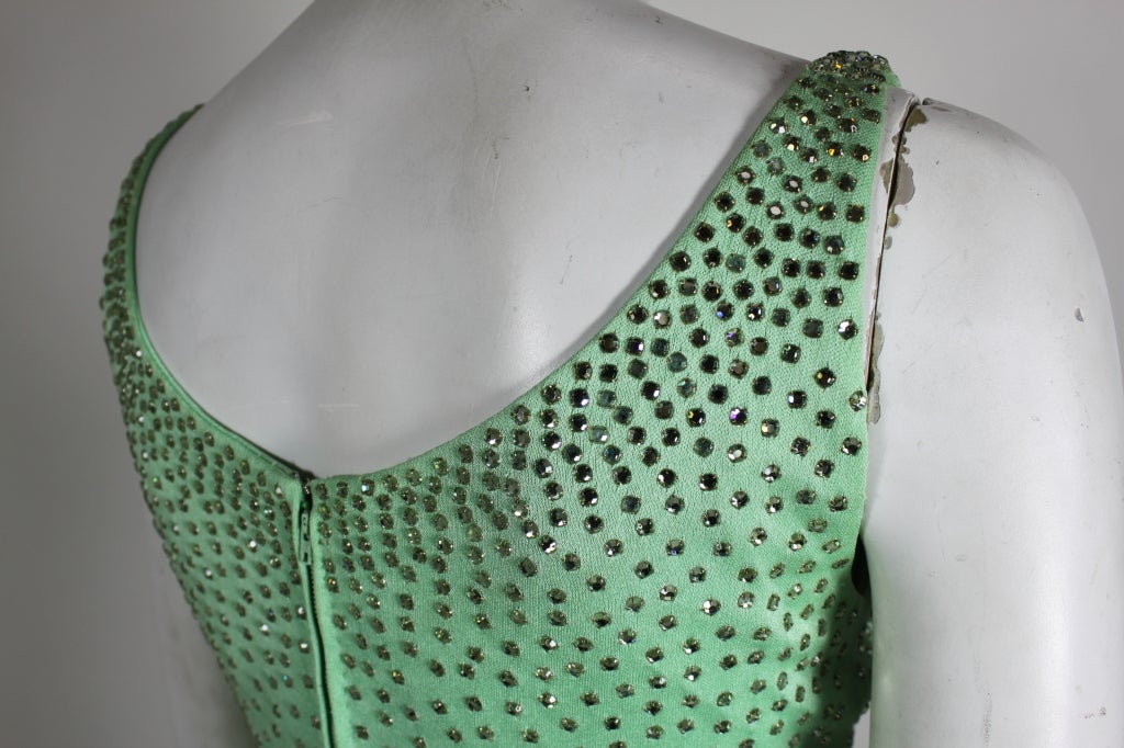 Adele Simpson Mint Green Gown with Rhinestones For Sale 3