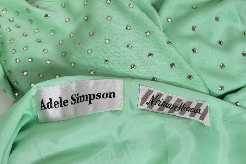 Adele Simpson Mint Green Gown with Rhinestones For Sale 4