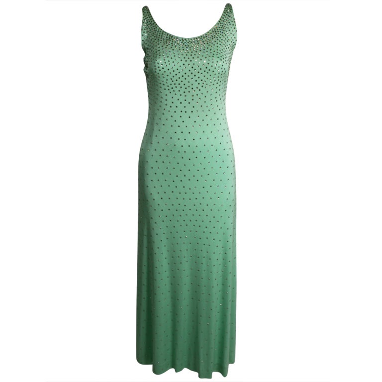 Adele Simpson Mint Green Gown with Rhinestones For Sale at 1stDibs