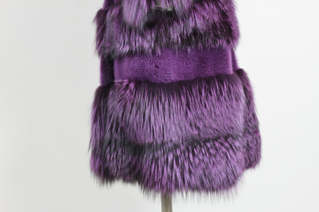 Bill Blass Purple Fox Fur & Curly Lamb Coat with Belt 2