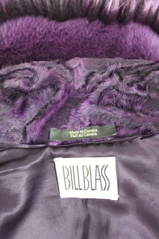 Bill Blass Purple Fox Fur & Curly Lamb Coat with Belt 3