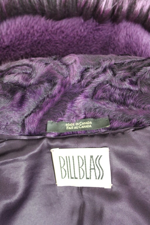 Bill Blass Purple Fox Fur & Curly Lamb Coat with Belt 3
