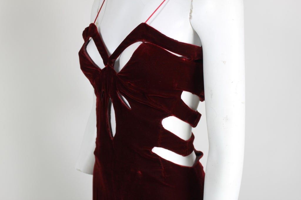 Women's Bandini Deep Red Velvet Gown with Cutouts