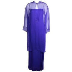 Purple Chiffon Couture Gown with Sheer Hooded Jacket