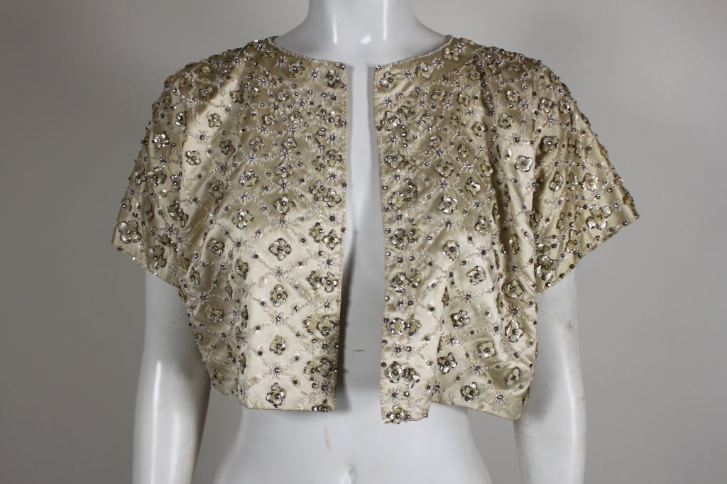 Brown Christian Dior Lifetime Couture 1950s Ivory Beaded Evening Jacket For Sale
