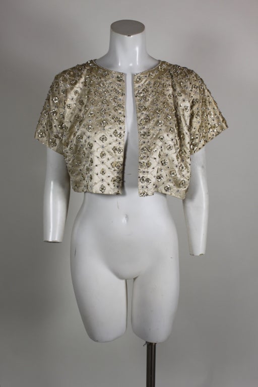 Christian Dior Lifetime Couture 1950s Ivory Beaded Evening Jacket In Excellent Condition For Sale In Los Angeles, CA