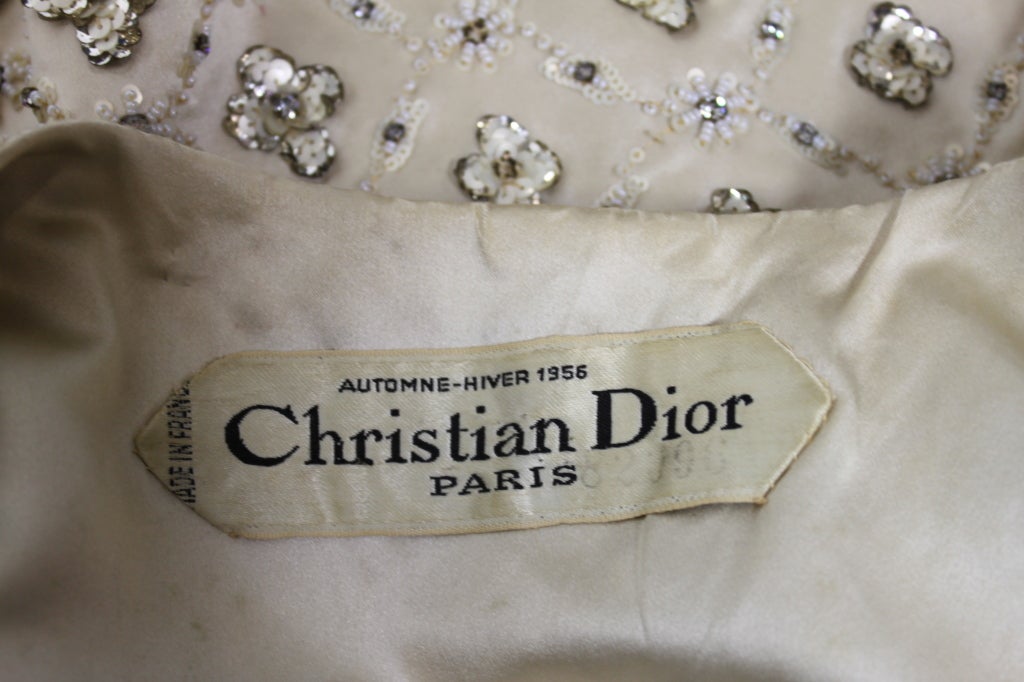 Christian Dior Lifetime Couture 1950s Ivory Beaded Evening Jacket For Sale 4