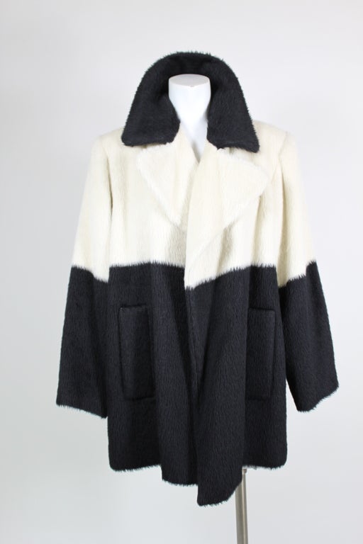 Women's Yves Saint Laurent Black and White Faux Fur Coat