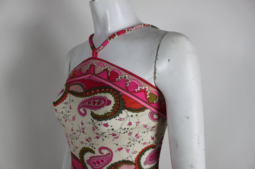 Women's 1960s Pucci Pink Silk Jersey Floral Halter Maxi Dress