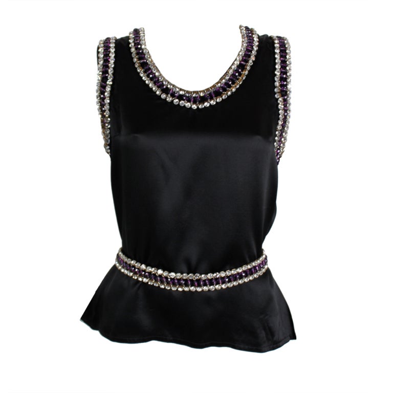 Paco Rabanne Blouse with Jewel Encrusted Collar & Belt