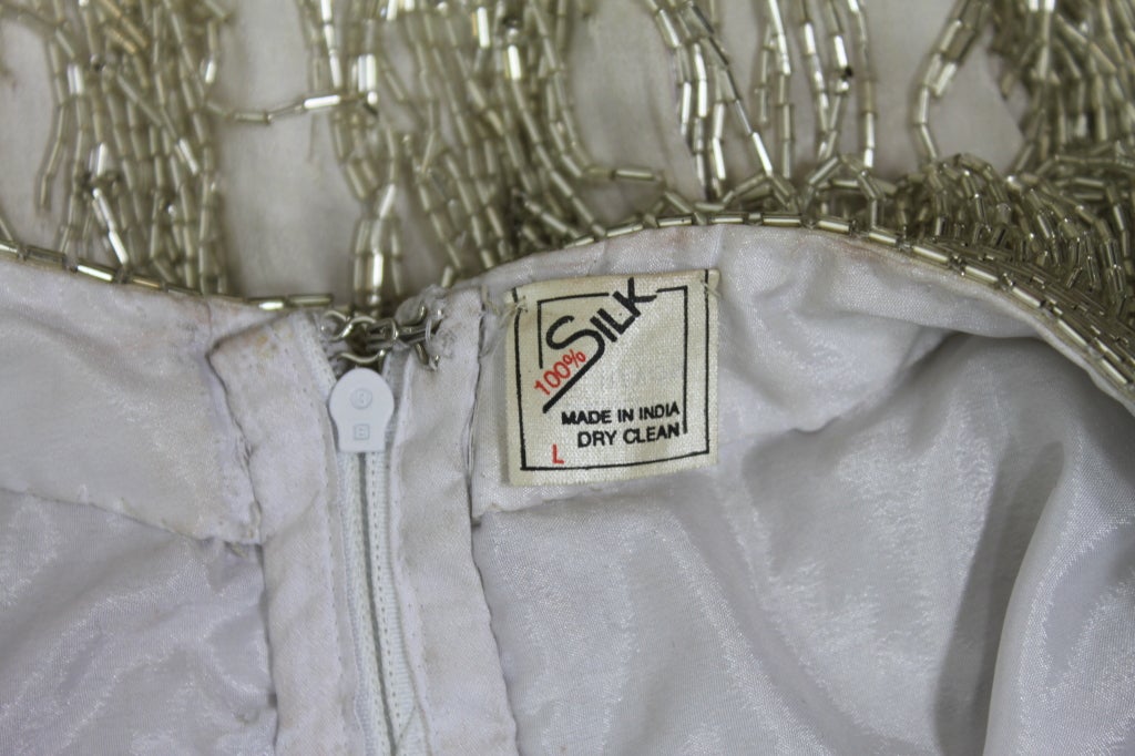 1980's Bugle Bead Fringed Party Dress with Rhinestone Straps at 1stdibs