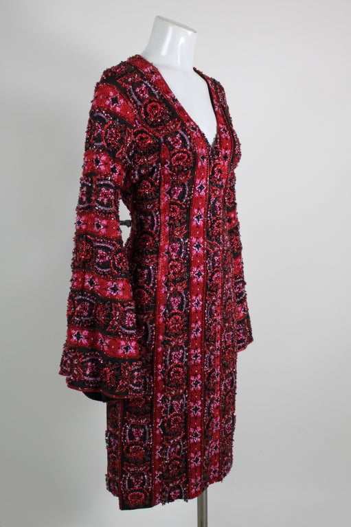 Brown Carolina Herrera Embellished Brocade Coat with Kimono Sleeves