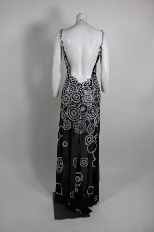 1980s black chiffon gown with Rhinestones 1