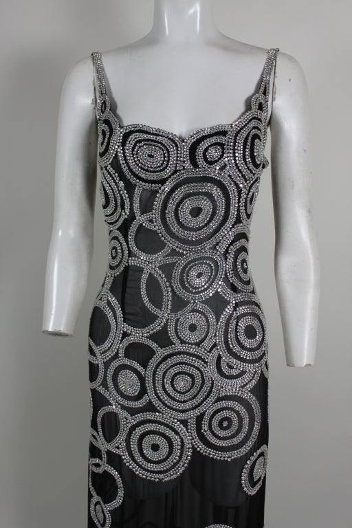 1980s black chiffon gown with Rhinestones 2