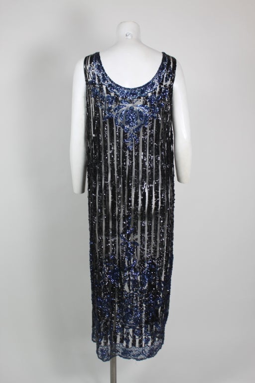 Women's 1920's Black and Navy Sequined Flapper Dress For Sale