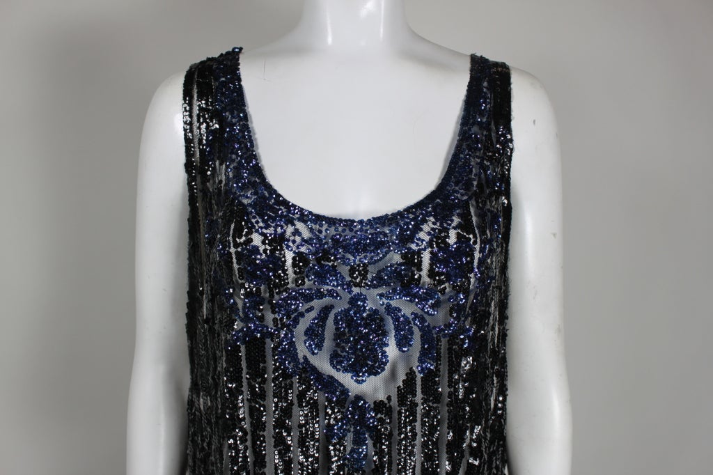 1920's Black and Navy Sequined Flapper Dress For Sale 1