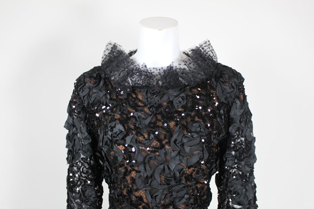 Yves Saint Laurent Black Ribbon & Sequin Party Dress For Sale 1