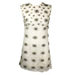 Blass 1960s White Lace Mini Dress with Starburst Beading