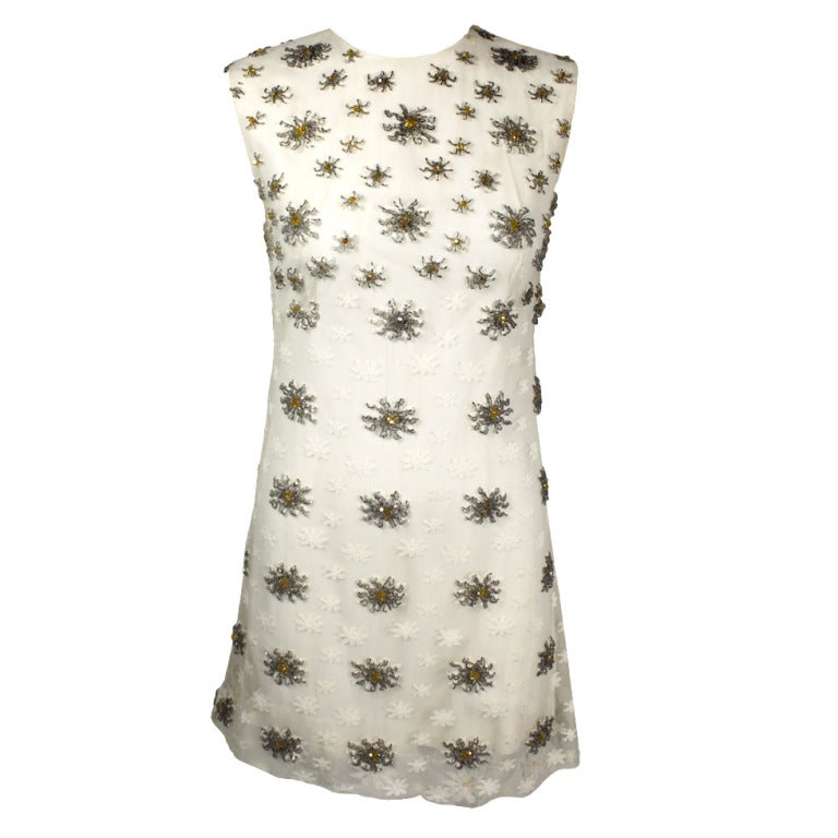 Blass 1960s White Lace Mini Dress with Starburst Beading For Sale