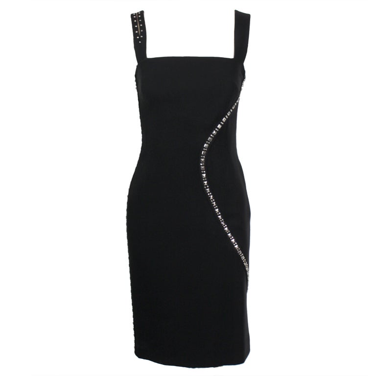 Versace Black Sexy Body Con Studded Dress For Sale