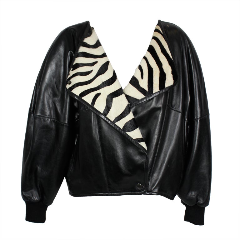 Claude Montana Leather Jacket w Zebra Ponyhair Lapel