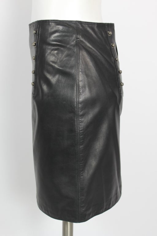 Black Versace Leather Skirt w Medusa Studs