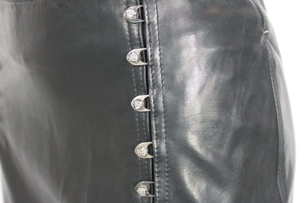 Versace Leather Skirt w Medusa Studs 1