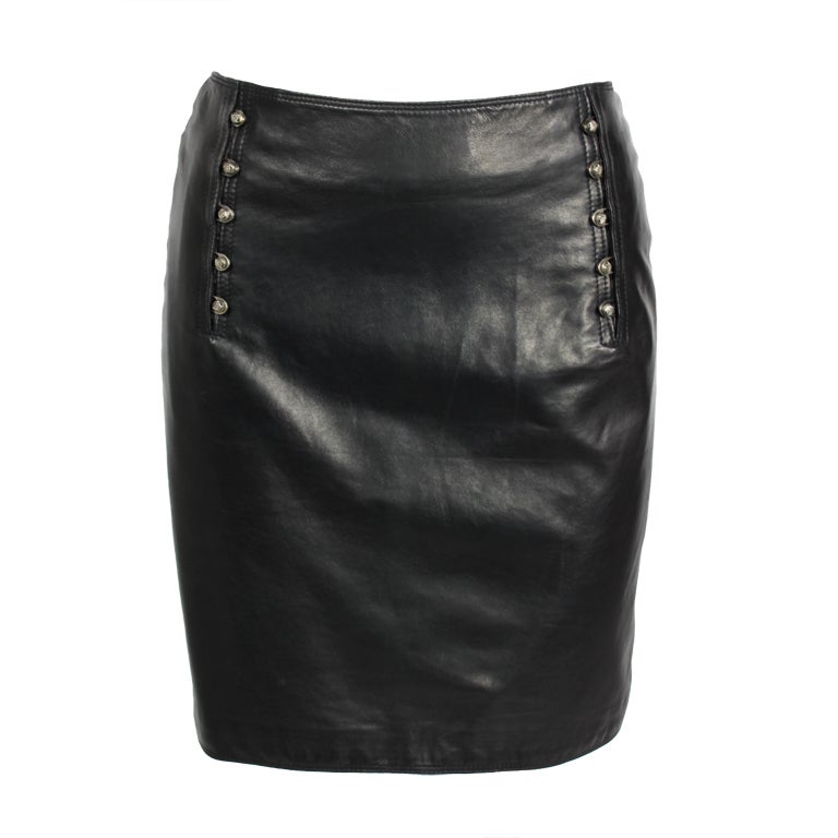 Versace Leather Skirt w Medusa Studs