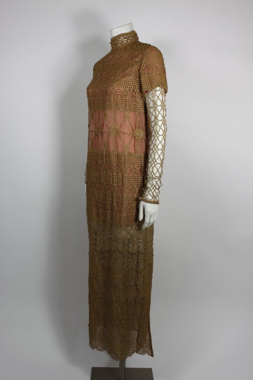 Women's Chloe Glittering Gold Crochet Lame Illusion Gown, 1980s