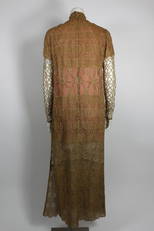 Chloe Glittering Gold Crochet Lame Illusion Gown, 1980s at 1stDibs