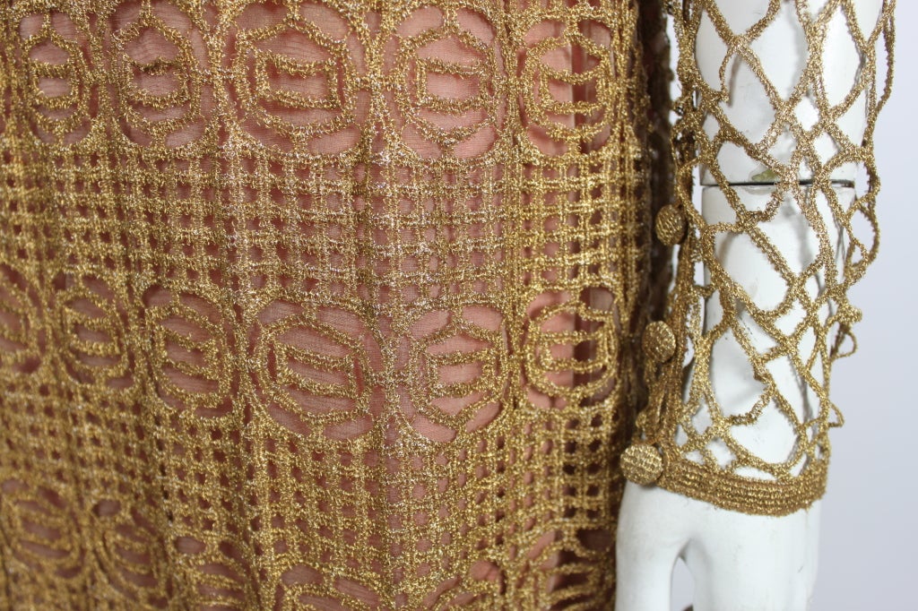 Chloe Glittering Gold Crochet Lame Illusion Gown, 1980s 5