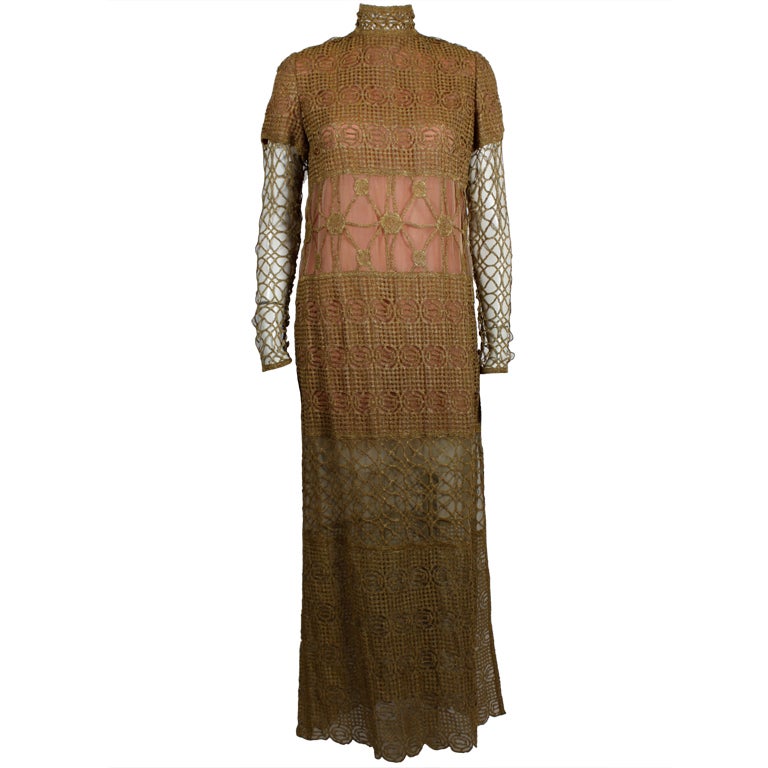 Chloe Glittering Gold Crochet Lame Illusion Gown, 1980s