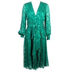Christian Dior Couture Emerald Green Chiffon Dress, 1970s