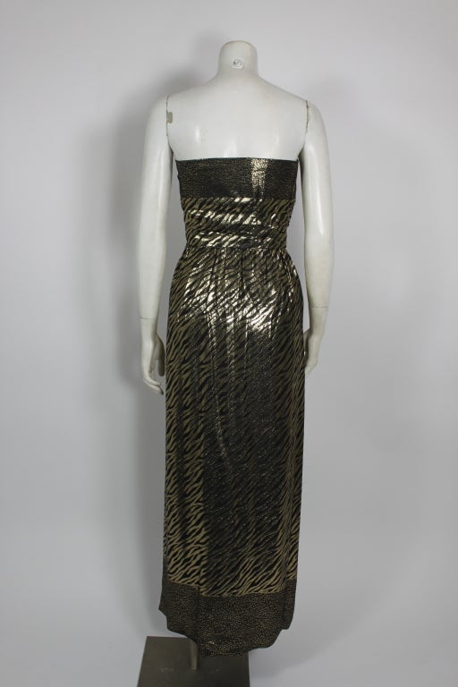 Women's Trigere 1980s Exotic Animal Print Gold Lamé Gown w/ Scarf For Sale