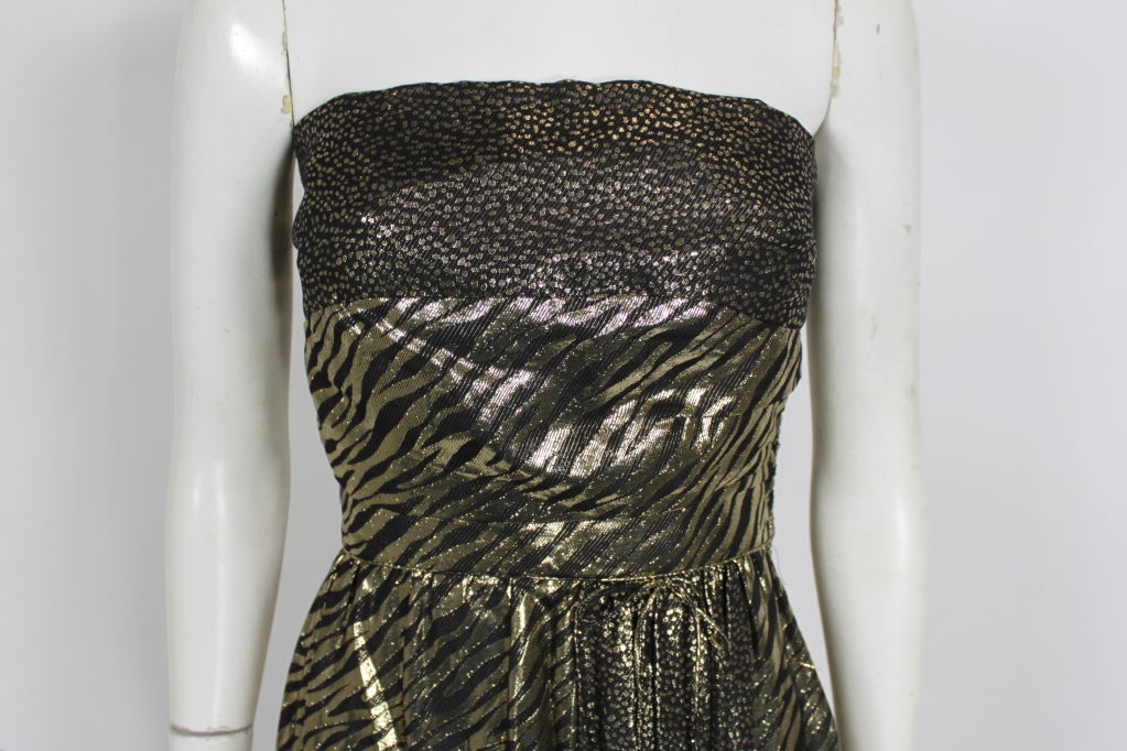 Trigere 1980s Exotic Animal Print Gold Lamé Gown w/ Scarf For Sale 1