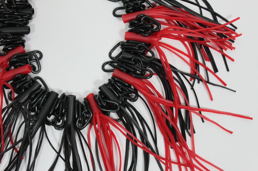 Women's Punk Inspired Rubber Cord Necklace on Gathered Chain