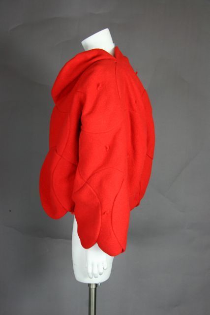 Castelbajac 1980s Whimsical Red Felt Beret Coat In Excellent Condition For Sale In Los Angeles, CA