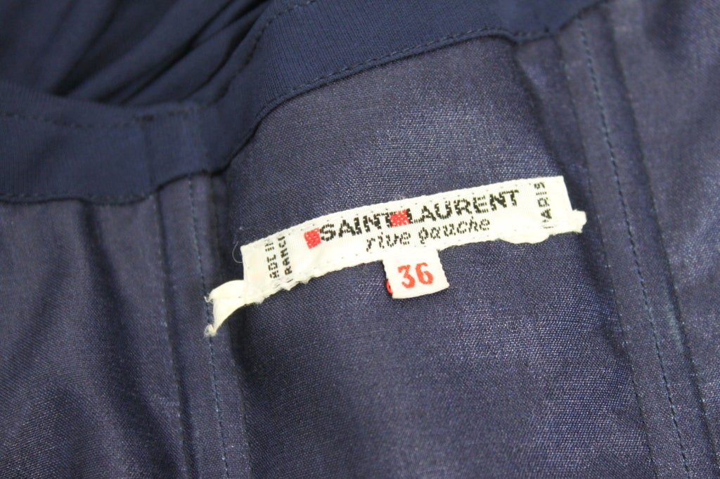 Yves Saint Laurent 1980s Navy Blue Ruched Jersey Ensemble For Sale 2