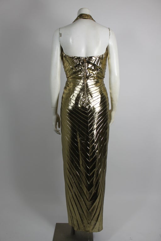 Travilla Gold Metallic Mermaid Gown with Radiating Pleats 1