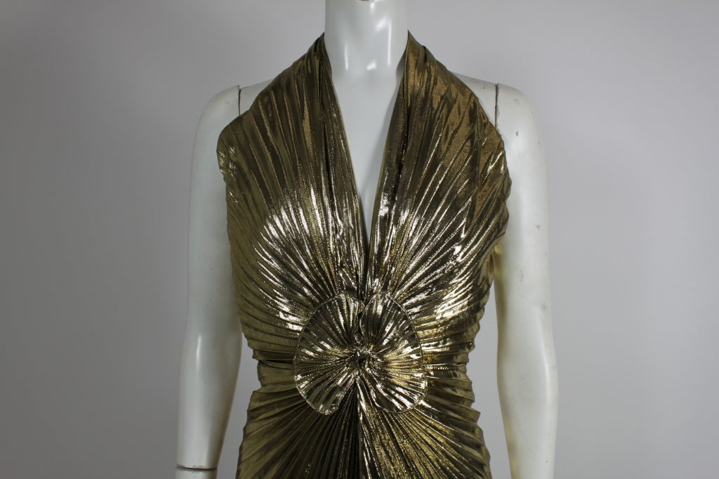 Travilla Gold Metallic Mermaid Gown with Radiating Pleats 2