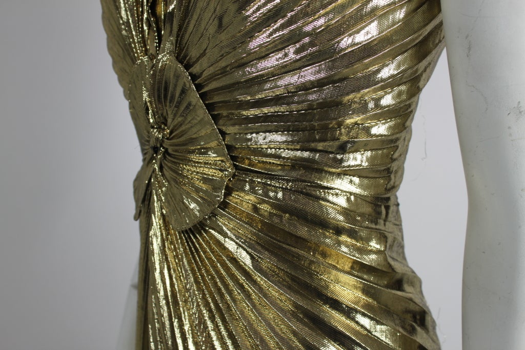 Travilla Gold Metallic Mermaid Gown with Radiating Pleats at 1stdibs