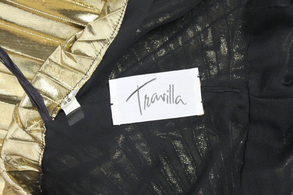 Travilla Gold Metallic Mermaid Gown with Radiating Pleats 4